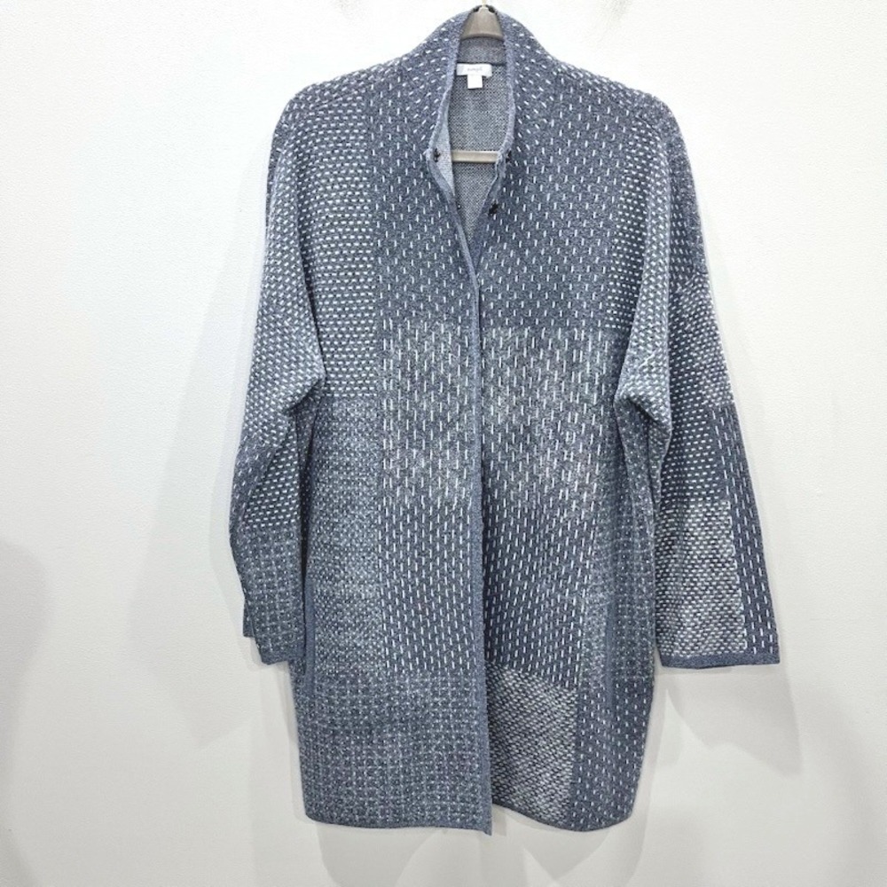 Pure Jill J. Jill Knit Snap Duster Patchwork Cardigan Sweater Blue White Size XL